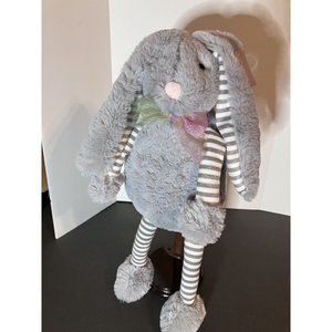 Inter American Bunny Rabbit Gray Stuffed Plush Toy w Striped Ears, Arms& Feet